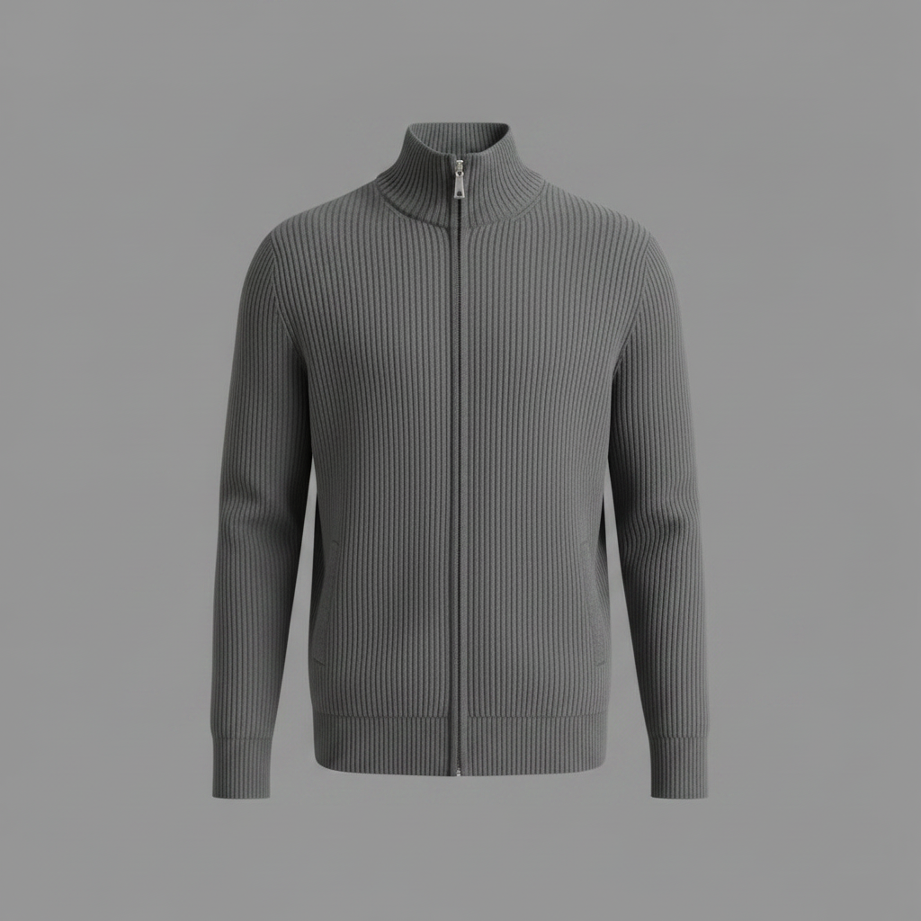 Men's Slim Fit Zip Up Cardigan | Ribbed Knit Sweater