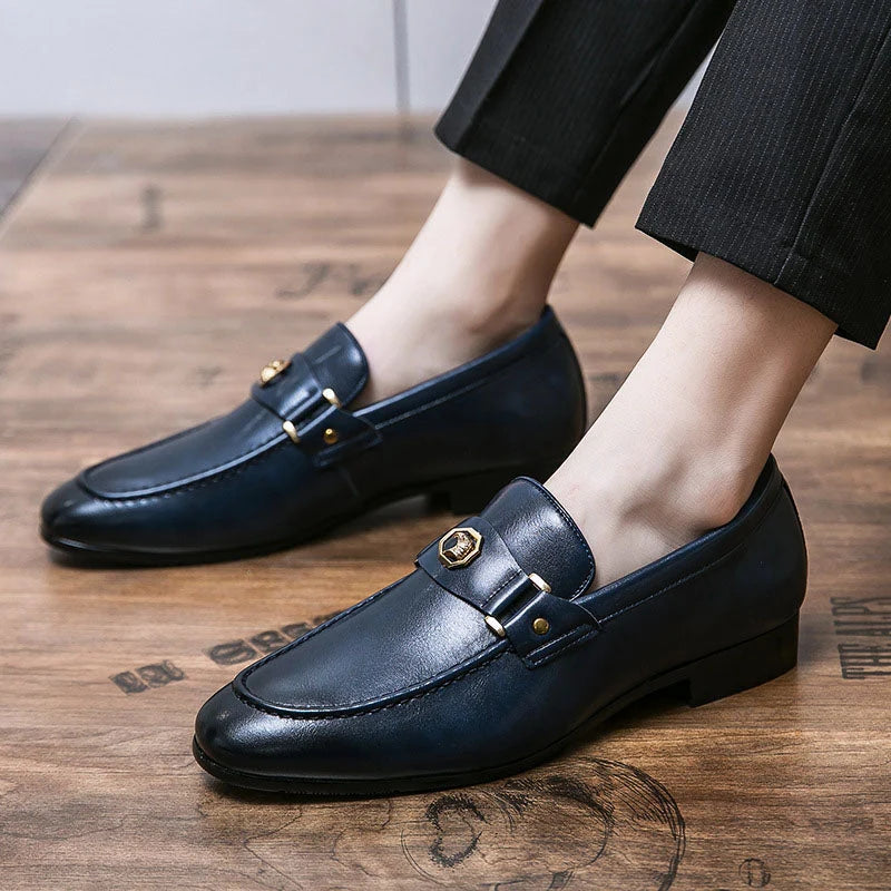 Men's Black Loafers | Low Heel PU Leather Shoes 3