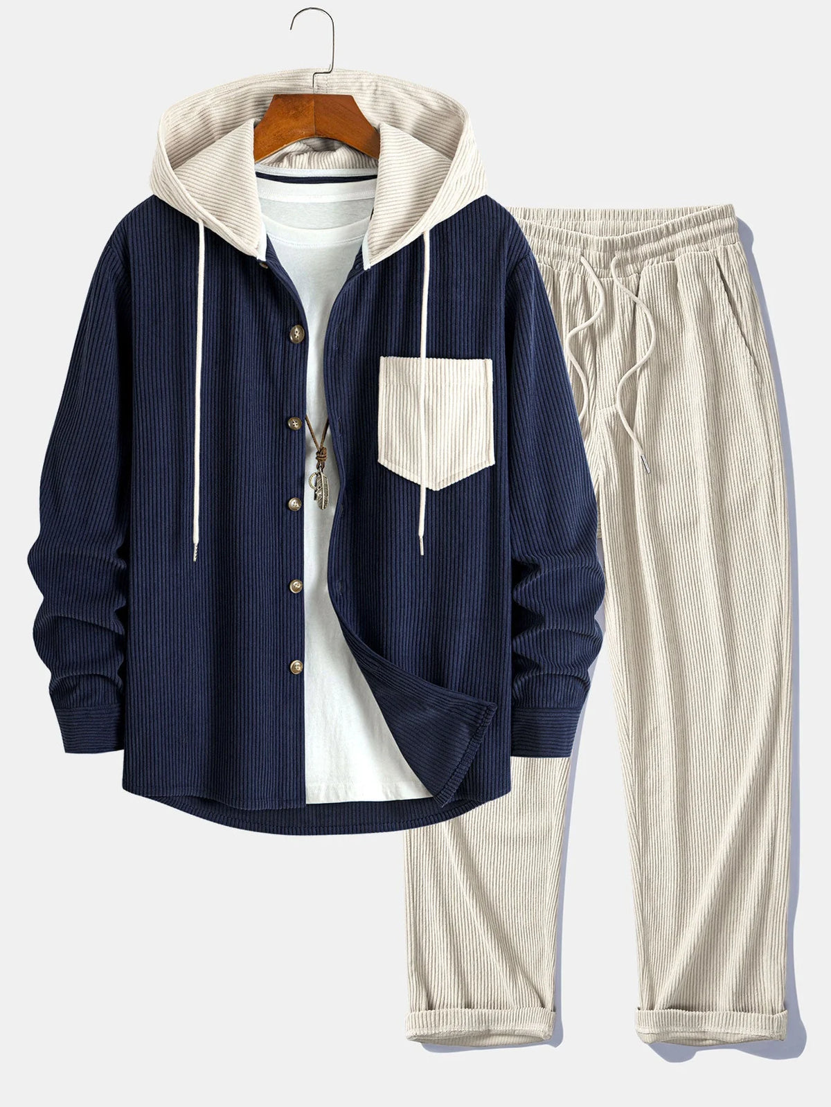 Men's Corduroy Hooded Overshirt Set | Men's Clothing 5