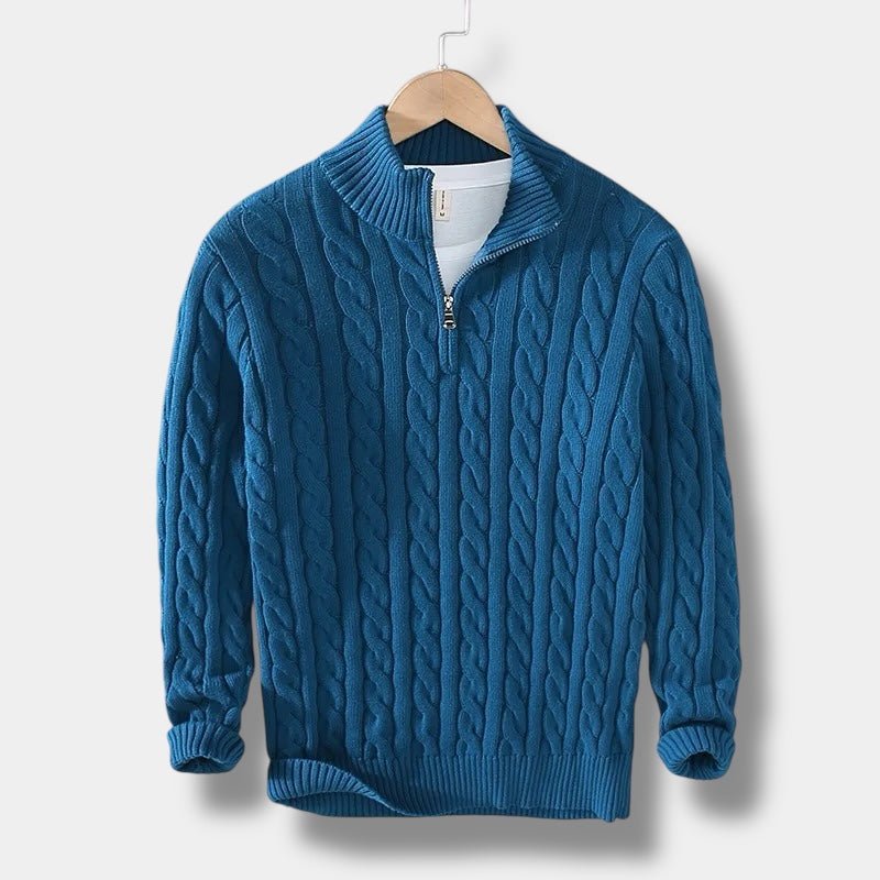 Men's Half-Zip Cable-Knit Sweater | Textured Stand-Collar Pullover 6