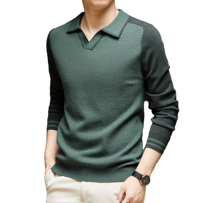 Men's Polo Sweater Long Sleeve Contrast Collar Knit 3