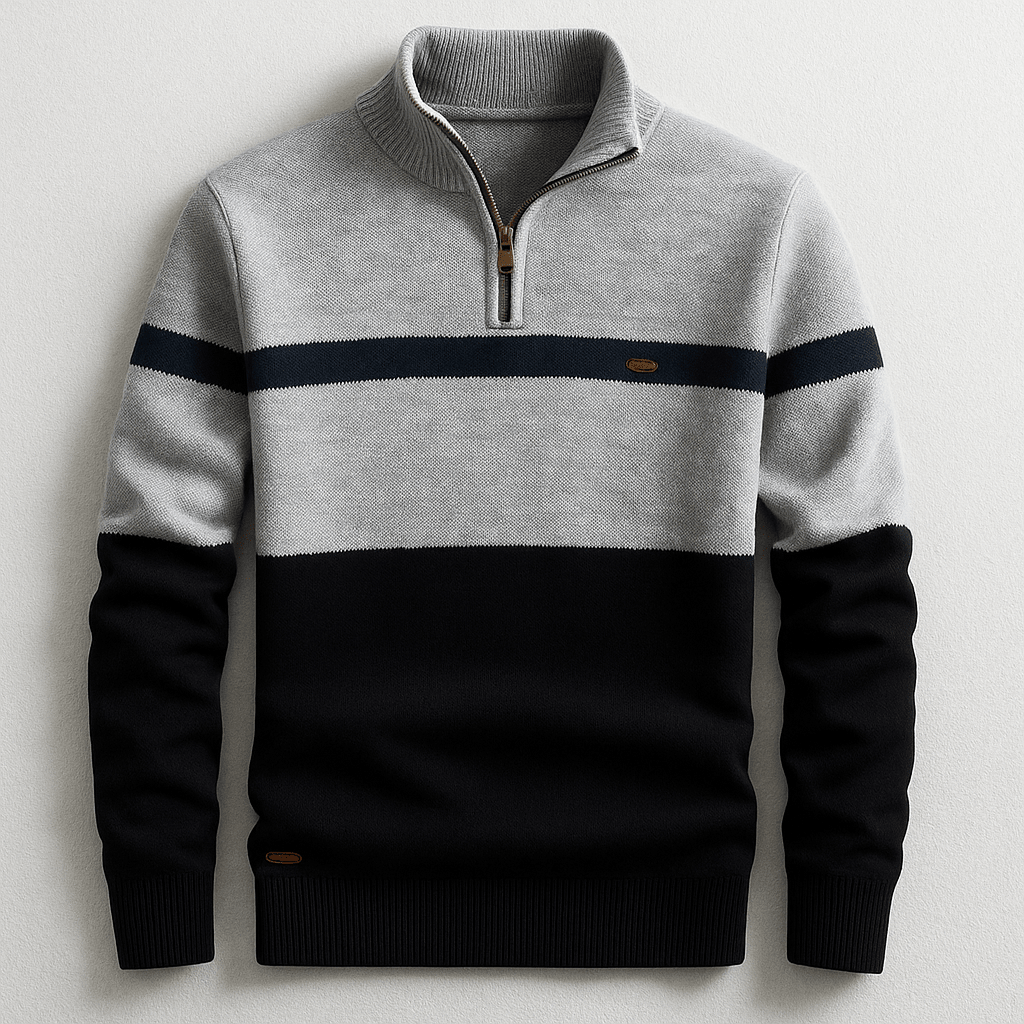 Men's Quarter-Zip Color-Block Sweater Knit Pullover 4