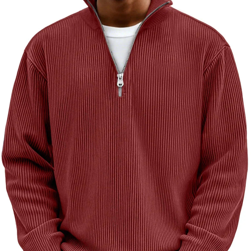 Men's Rib-Knit Zip-Neck Sweater Long Sleeve 9