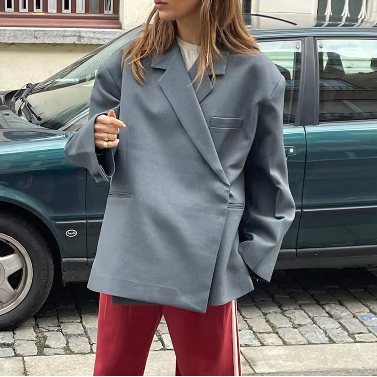 Black Oversized Blazer for Women | Longline Notch Lapel Jacket 1