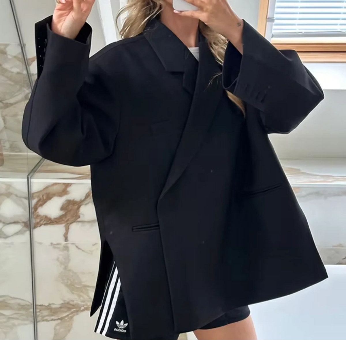 Black Oversized Blazer for Women | Longline Notch Lapel Jacket 2