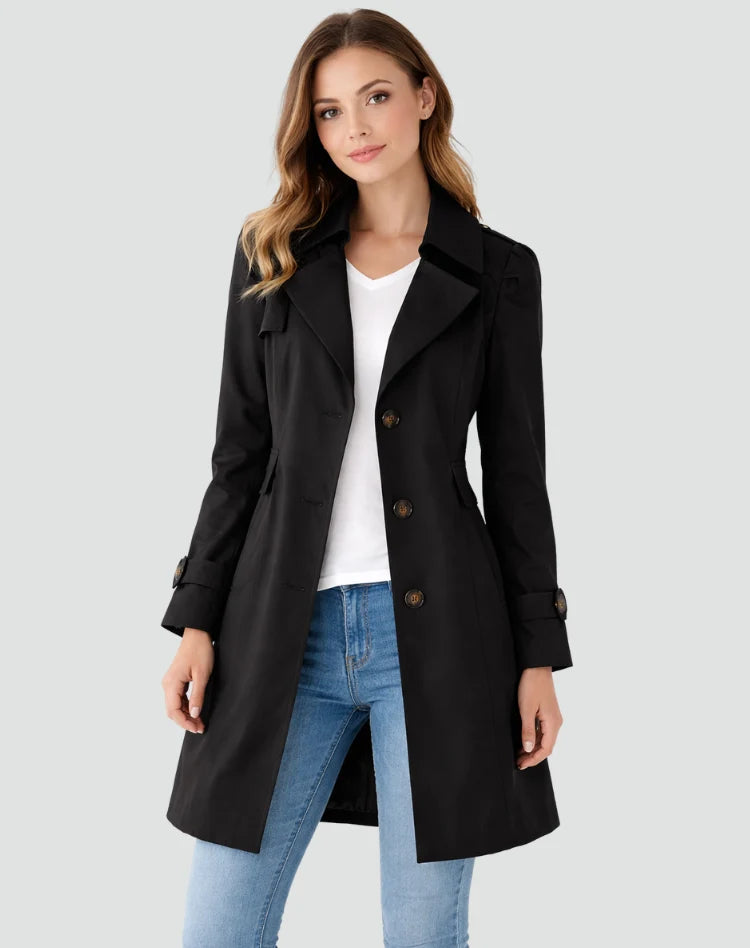 Black Trench Coat | Women’s Mid-Length Tailored Jacket 0