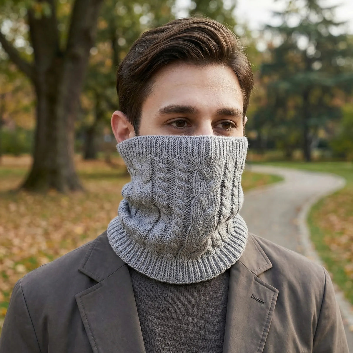 Cable-Knit Ring Scarf Unisex Neck and Face Warmer 2