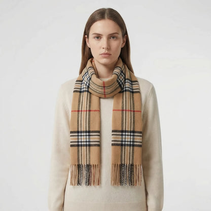 Classic Plaid Fringe Winter Scarf Camel 1