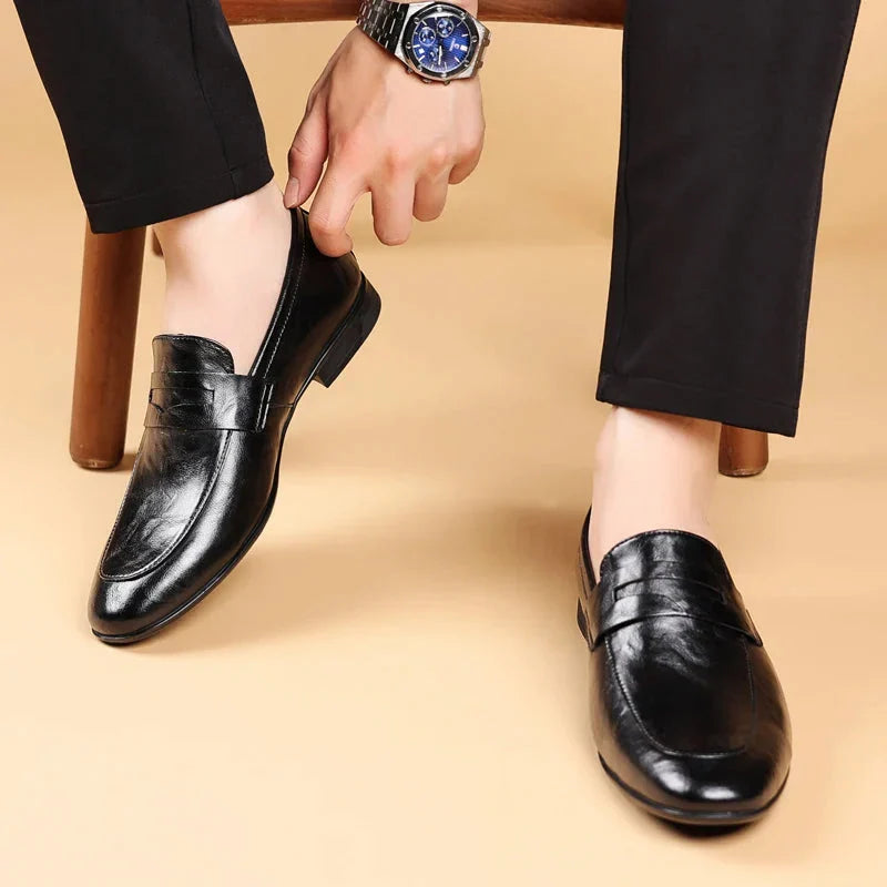 Handcrafted Leather Dress Loafers Men Black 1