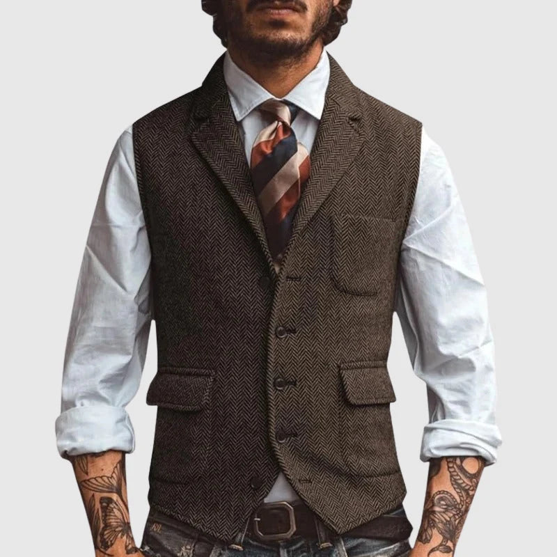 Herringbone Elegance Vest | Men's Slim-Fit Formal Vest 0