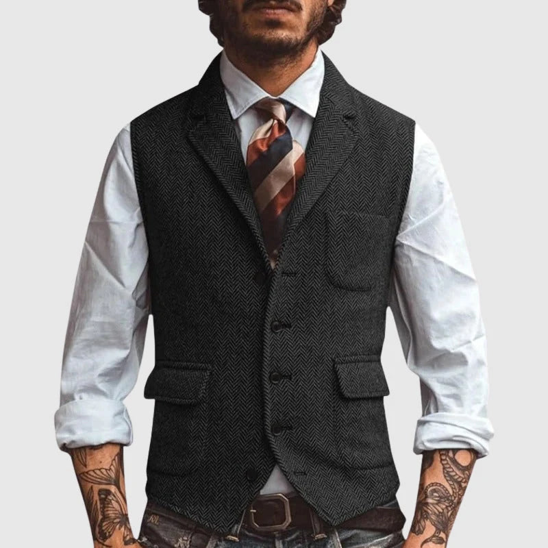 Herringbone Elegance Vest | Men's Slim-Fit Formal Vest 1