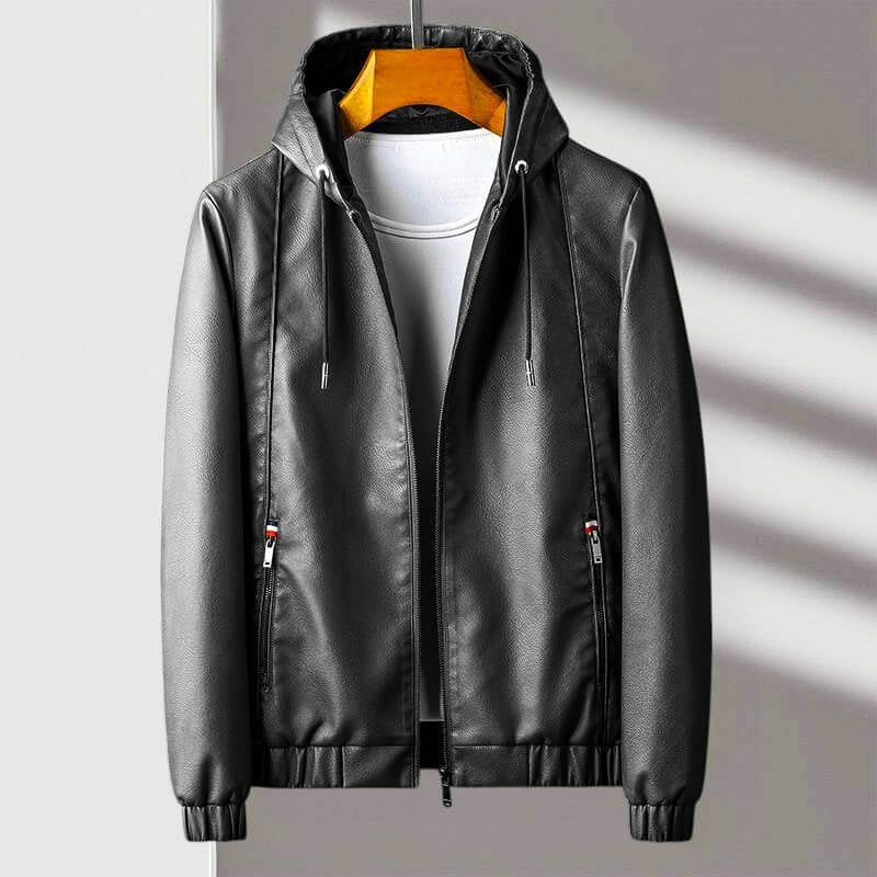 Hooded Leather Jacket Black Eco-Leather 1