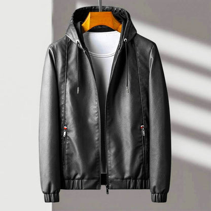 Hooded Leather Jacket Black Eco-Leather 1