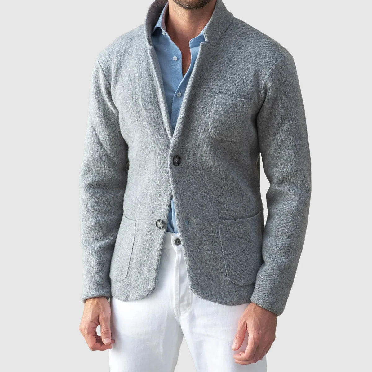 Knitted Jacket Classic Design Two-Button Closure 1