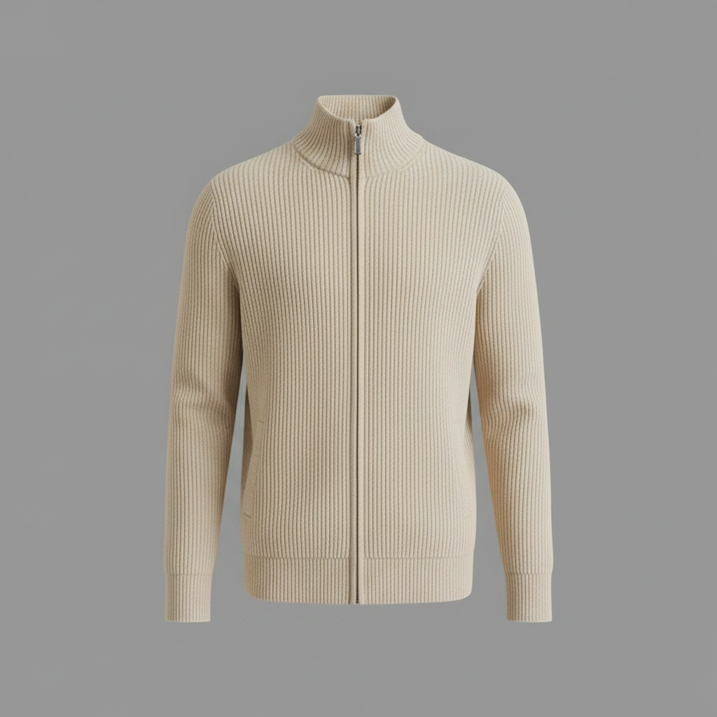Men's Slim Fit Zip Up Cardigan | Ribbed Knit Sweater