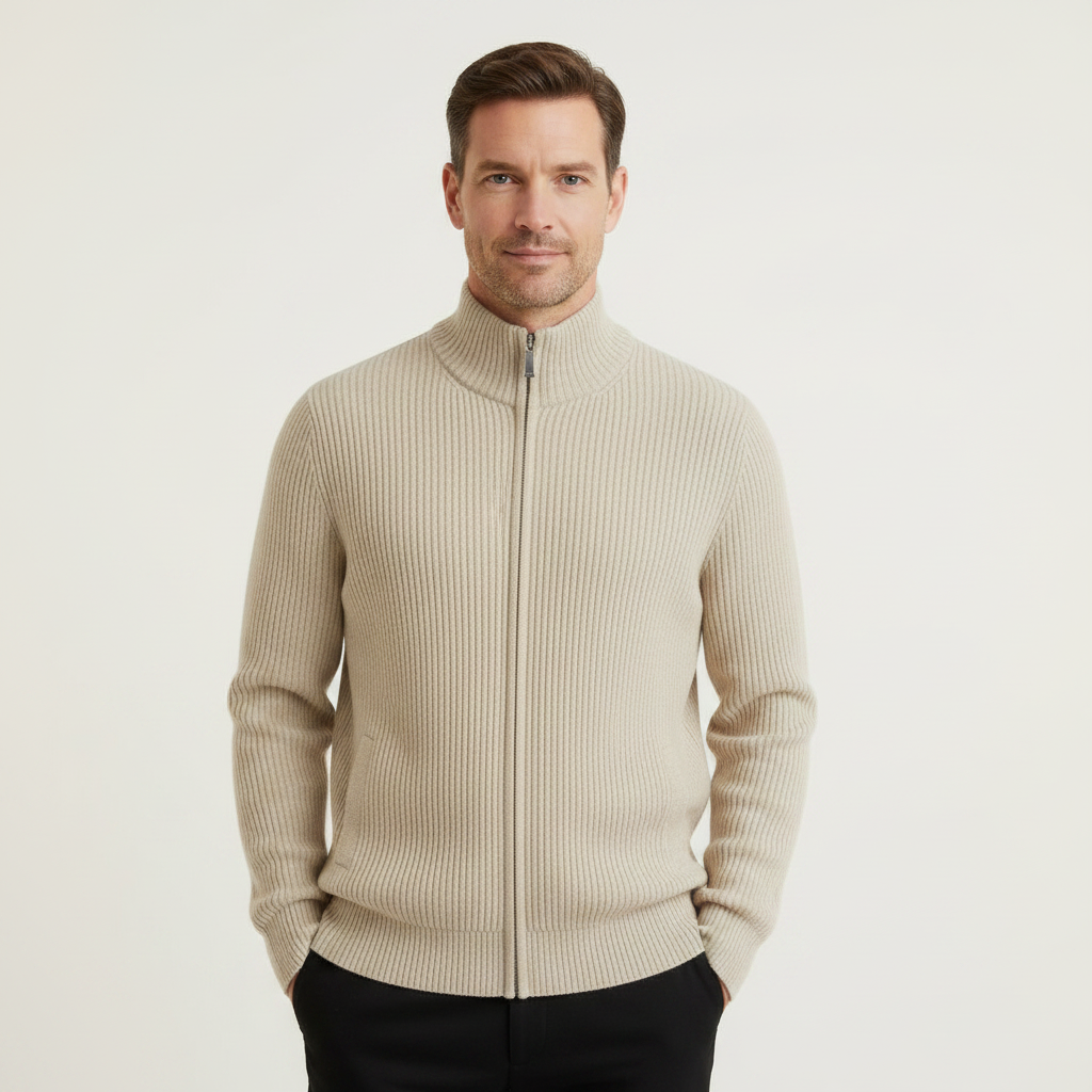 Men's Slim Fit Zip Up Cardigan | Ribbed Knit Sweater