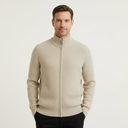 Men's Slim Fit Zip Up Cardigan | Ribbed Knit Sweater