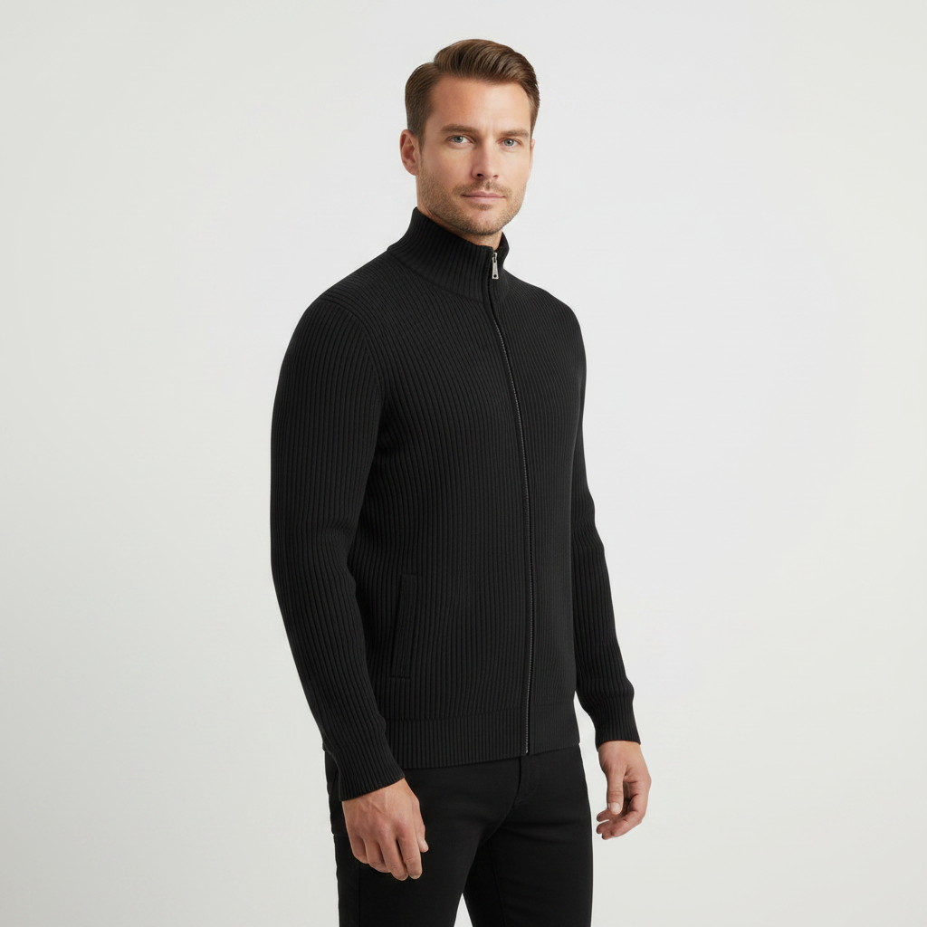 Men's Slim Fit Zip Up Cardigan | Ribbed Knit Sweater