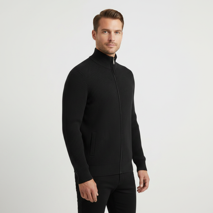 Men's Slim Fit Zip Up Cardigan | Ribbed Knit Sweater