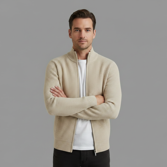 Men's Slim Fit Zip Up Cardigan | Ribbed Knit Sweater