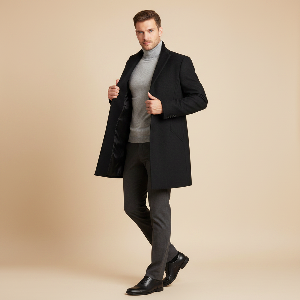 Men's Notched Lapel Overcoat | Stylish Men's Coat