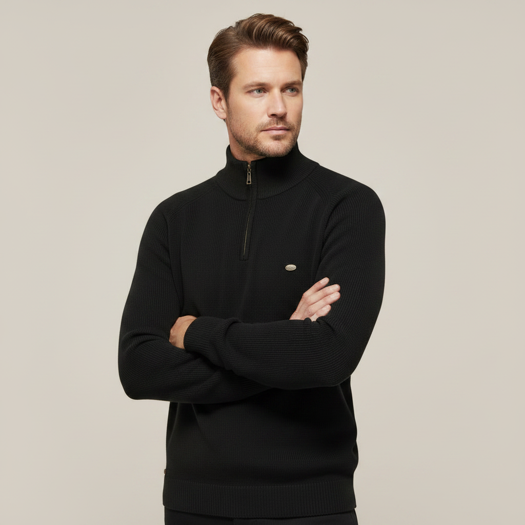 Men's Black Half-Zip Jumper | Slim Fit Knitwear 0