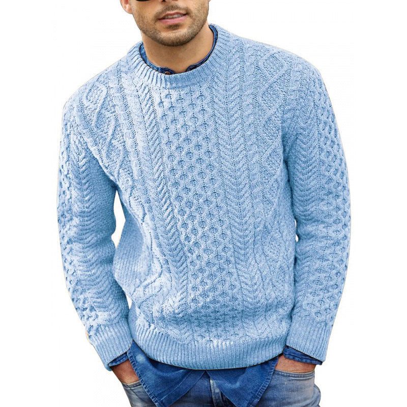 Men's Cable-Knit Crew Neck Sweater Long Sleeve Pullover 1