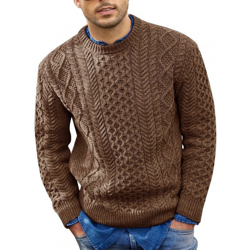 Men's Cable-Knit Crew Neck Sweater Long Sleeve Pullover 2