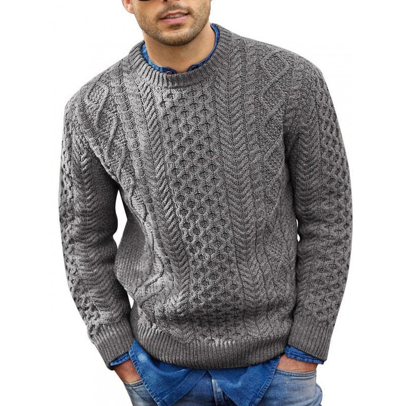Men's Cable-Knit Crew Neck Sweater Long Sleeve Pullover 3