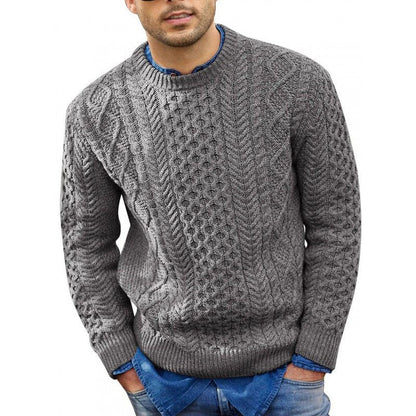 Men's Cable-Knit Crew Neck Sweater Long Sleeve Pullover 3