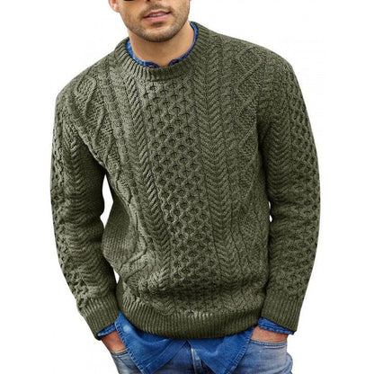 Men's Cable-Knit Crew Neck Sweater Long Sleeve Pullover 4