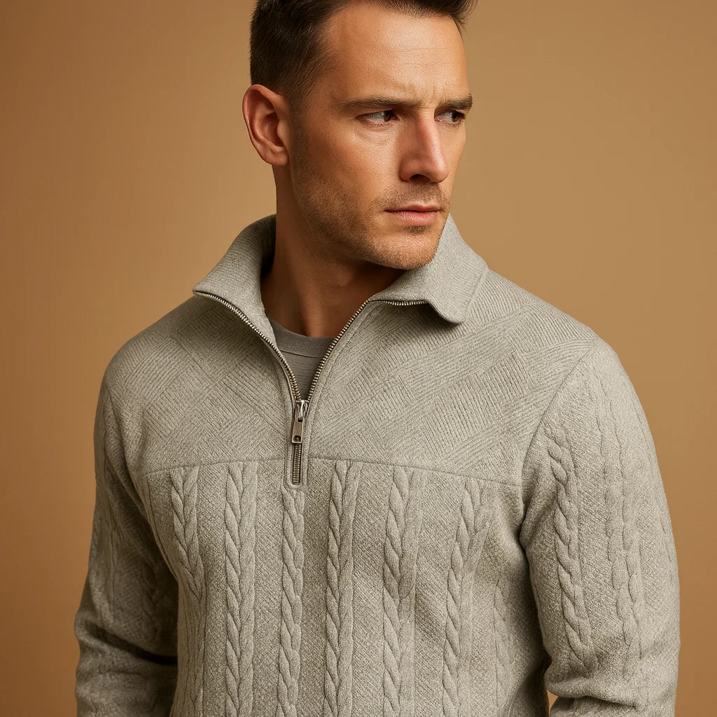 Men's Cable-Knit Quarter Zip Sweater | Relaxed Fit Casual Knit 1