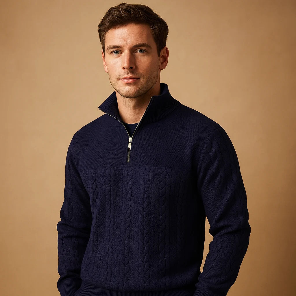 Men's Cable-Knit Quarter Zip Sweater | Relaxed Fit Casual Knit 2