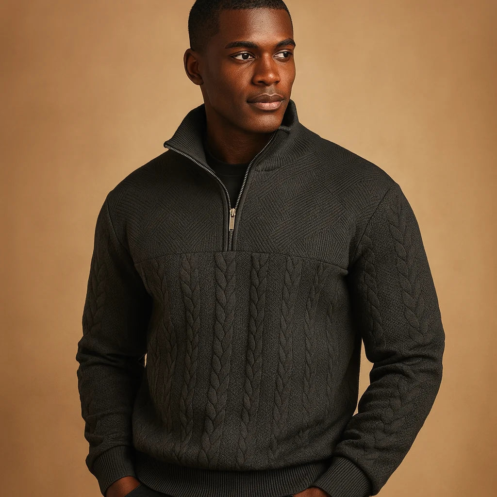 Men's Cable-Knit Quarter Zip Sweater | Relaxed Fit Casual Knit 3
