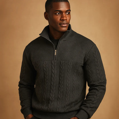Men's Cable-Knit Quarter Zip Sweater | Relaxed Fit Casual Knit 3