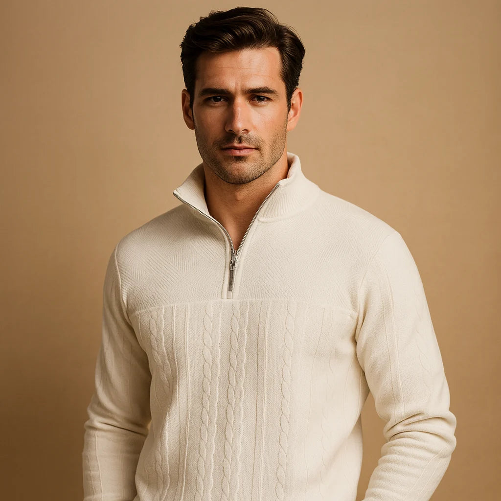 Men's Cable-Knit Quarter Zip Sweater | Relaxed Fit Casual Knit 4