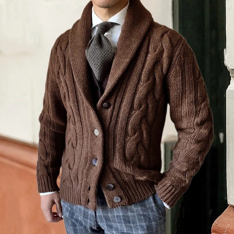 Men's Cable-Knit Shawl Collar Cardigan | Button-Front Sweater 2