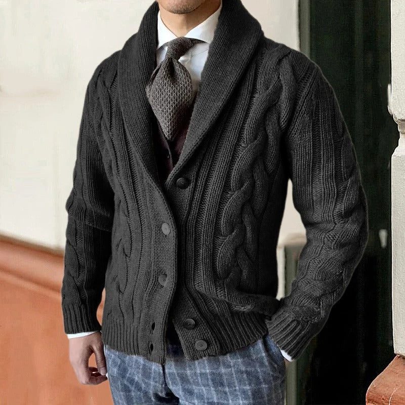 Men's Cable-Knit Shawl Collar Cardigan | Button-Front Sweater 3