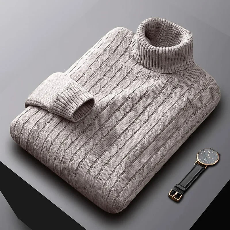 Men's Cable-Knit Turtleneck Sweater Warm Autumn Winter 0