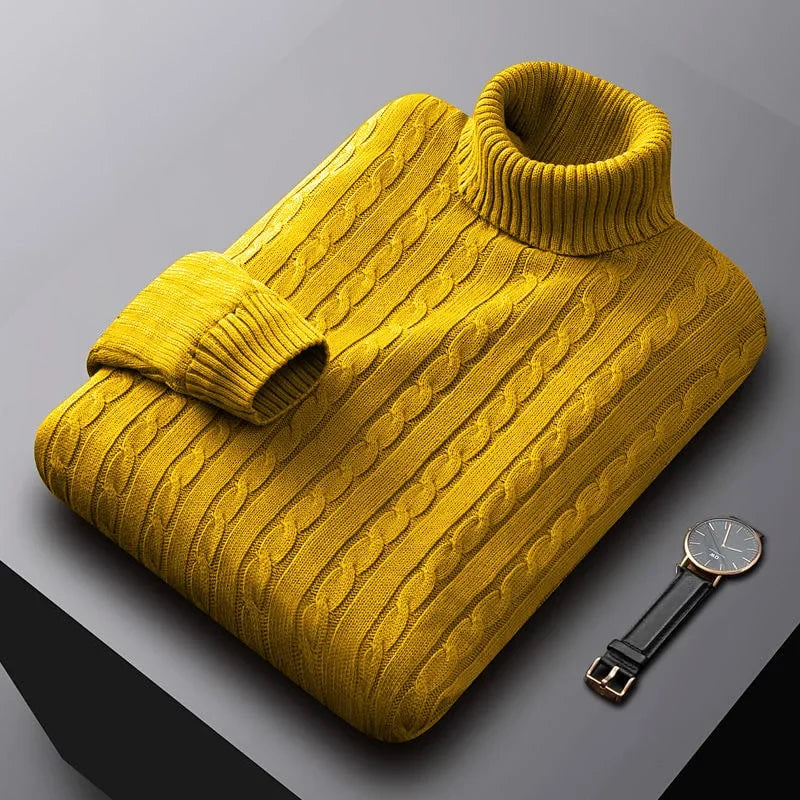 Men's Cable-Knit Turtleneck Sweater Warm Autumn Winter 1