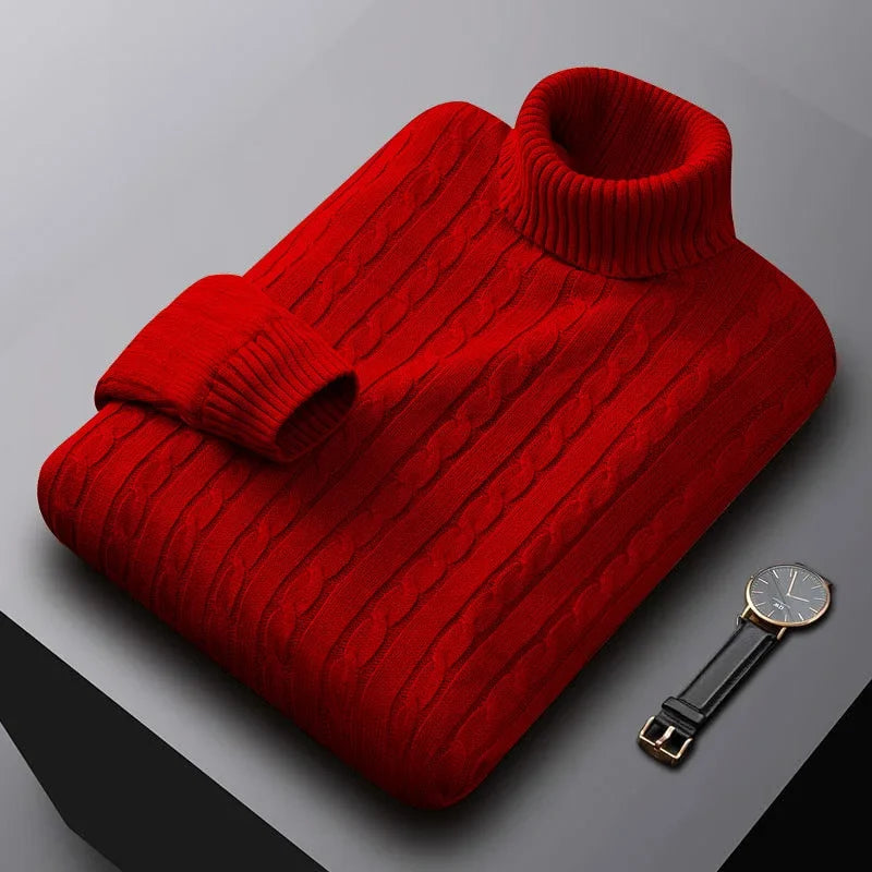 Men's Cable-Knit Turtleneck Sweater Warm Autumn Winter 2