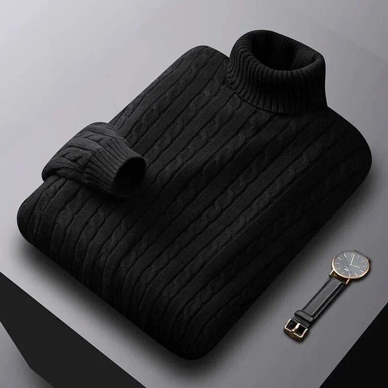 Men's Cable-Knit Turtleneck Sweater Warm Autumn Winter 3