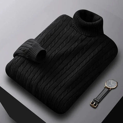 Men's Cable-Knit Turtleneck Sweater Warm Autumn Winter 3