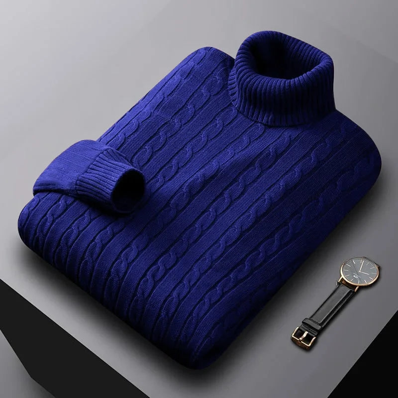 Men's Cable-Knit Turtleneck Sweater Warm Autumn Winter 4