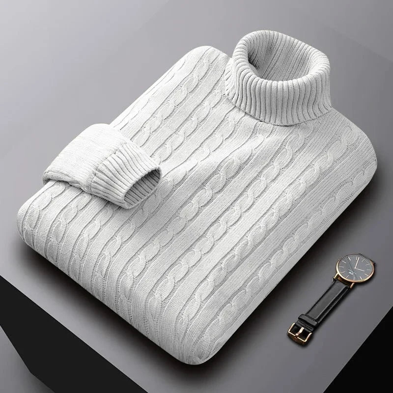 Men's Cable-Knit Turtleneck Sweater Warm Autumn Winter 5