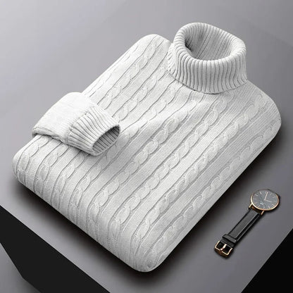 Men's Cable-Knit Turtleneck Sweater Warm Autumn Winter 5