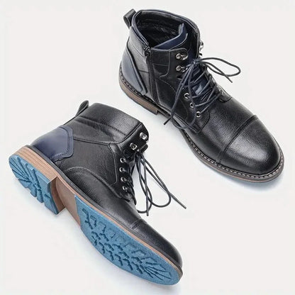Men's Cap-Toe Block-Heel Ankle Boots | Lace-Up Leather Footwear 4