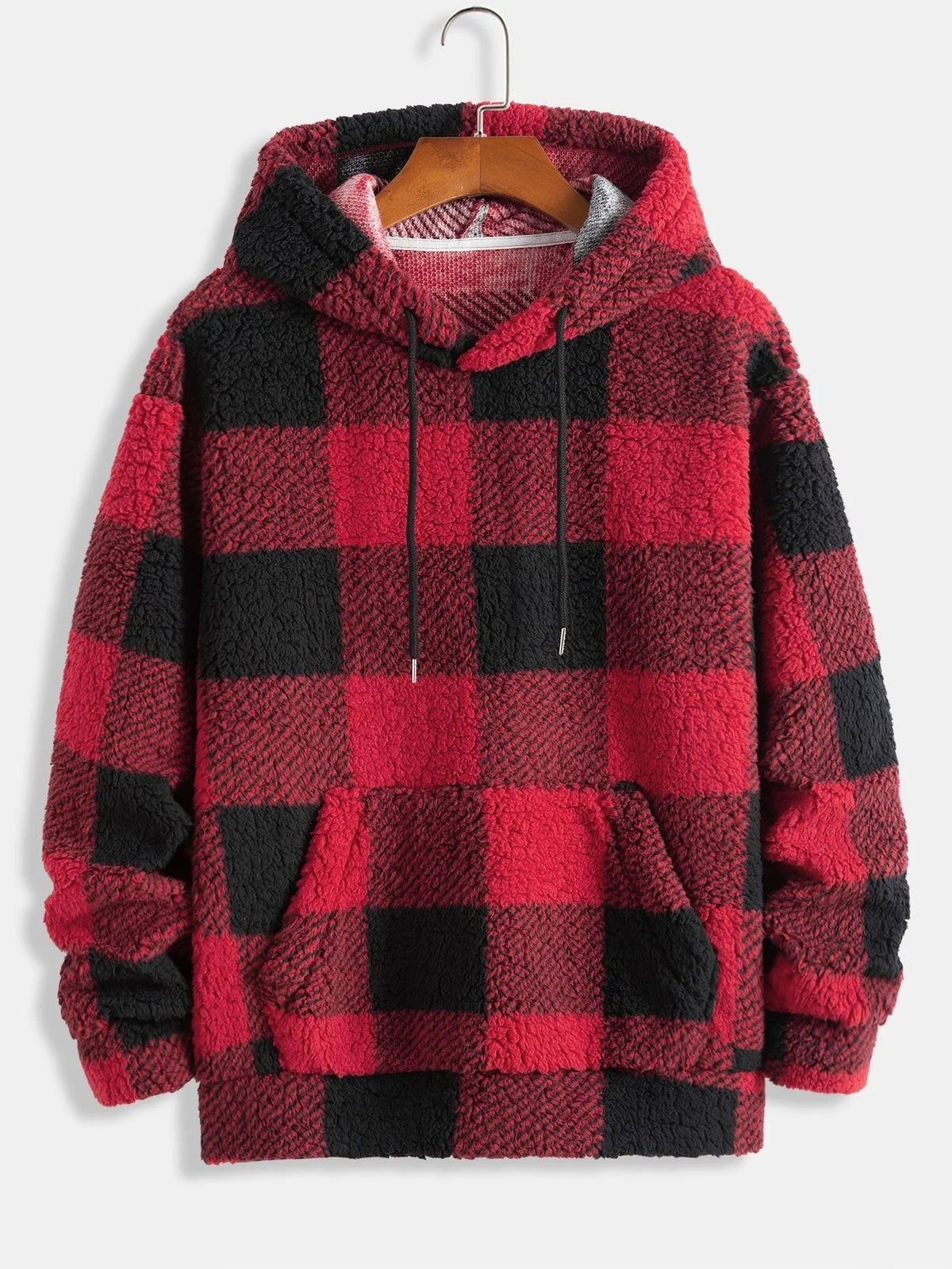 Men's Checked Teddy Fleece Tracksuit | Hooded Two-Piece Set 6