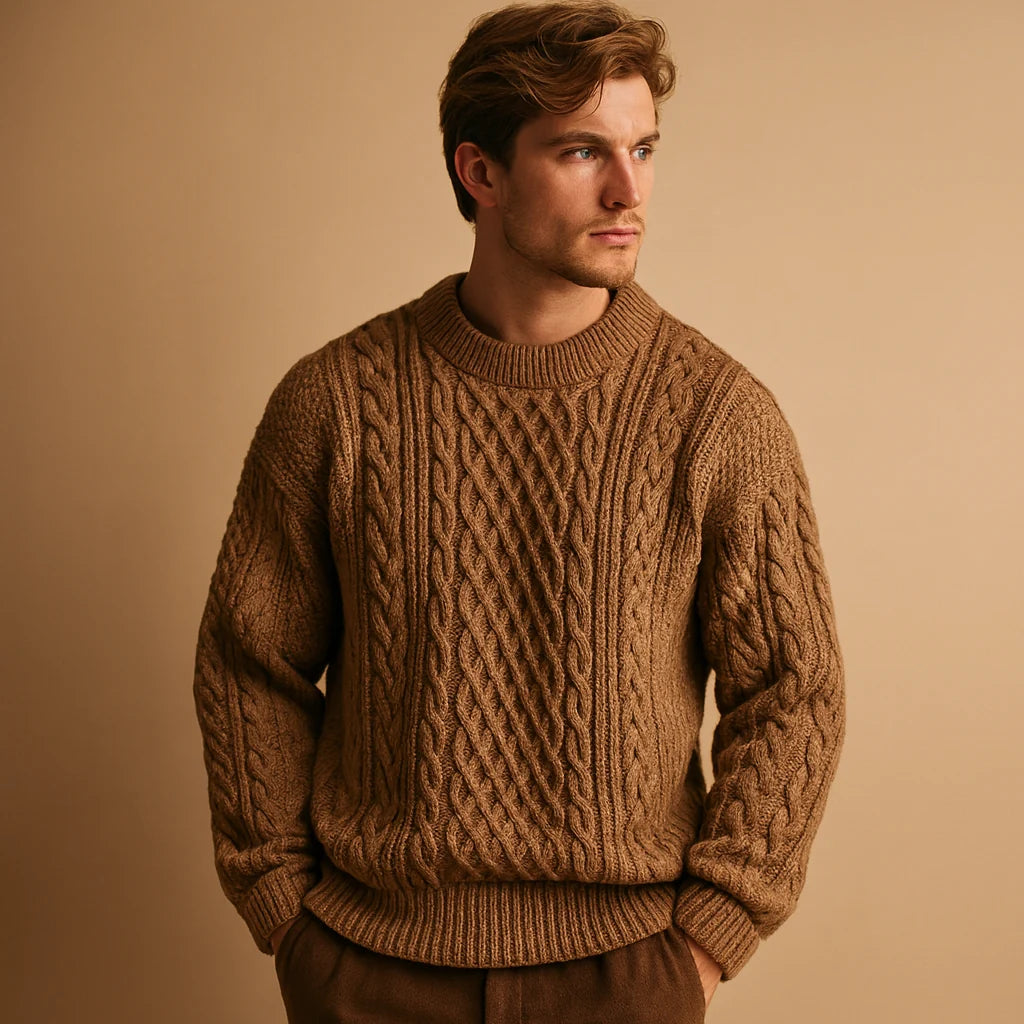 Men's Chunky Cable-Knit Sweater | Relaxed Crew-Neck Knitwear 0