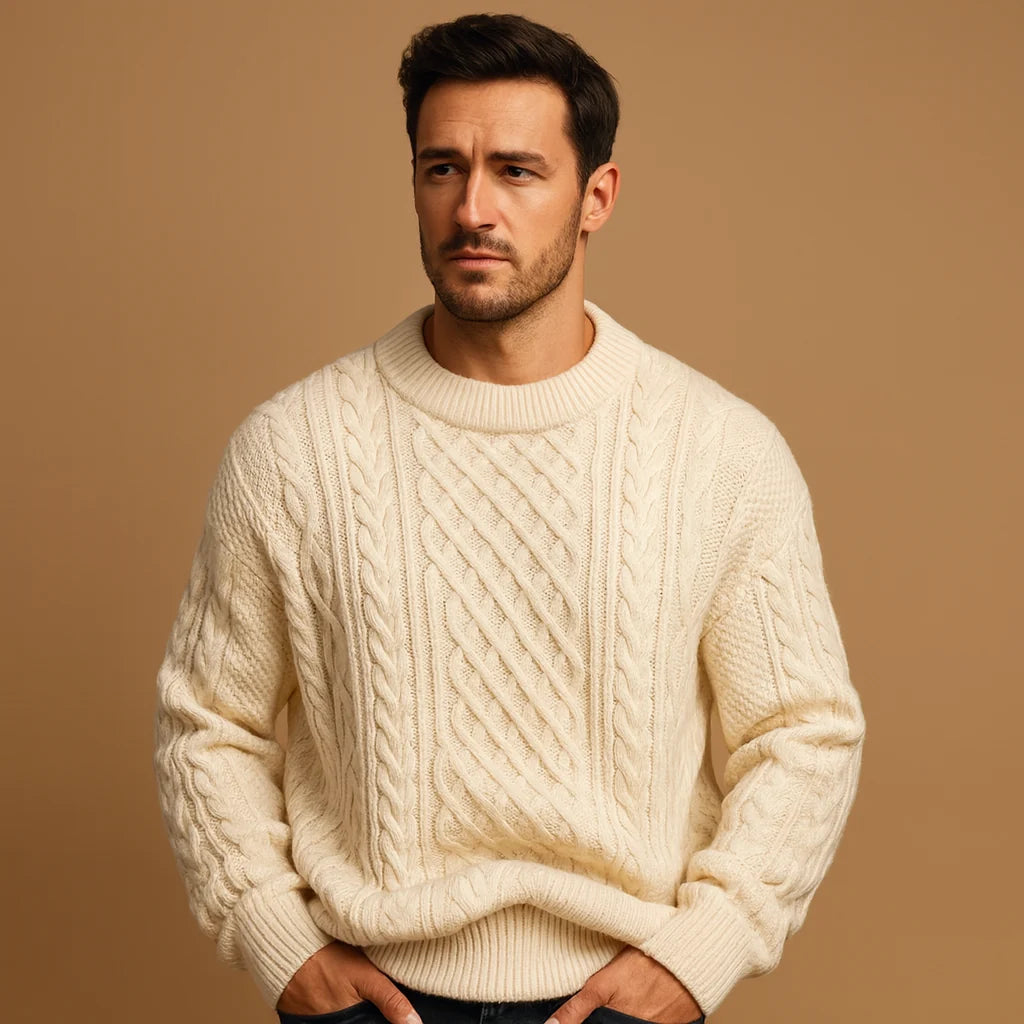 Men's Chunky Cable-Knit Sweater | Relaxed Crew-Neck Knitwear 1